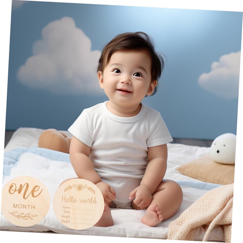 12Pcs Wooden Baby Growth Tracker Discs Double Sided Monthly Milestone Photo Cards Photography Props - Image 5